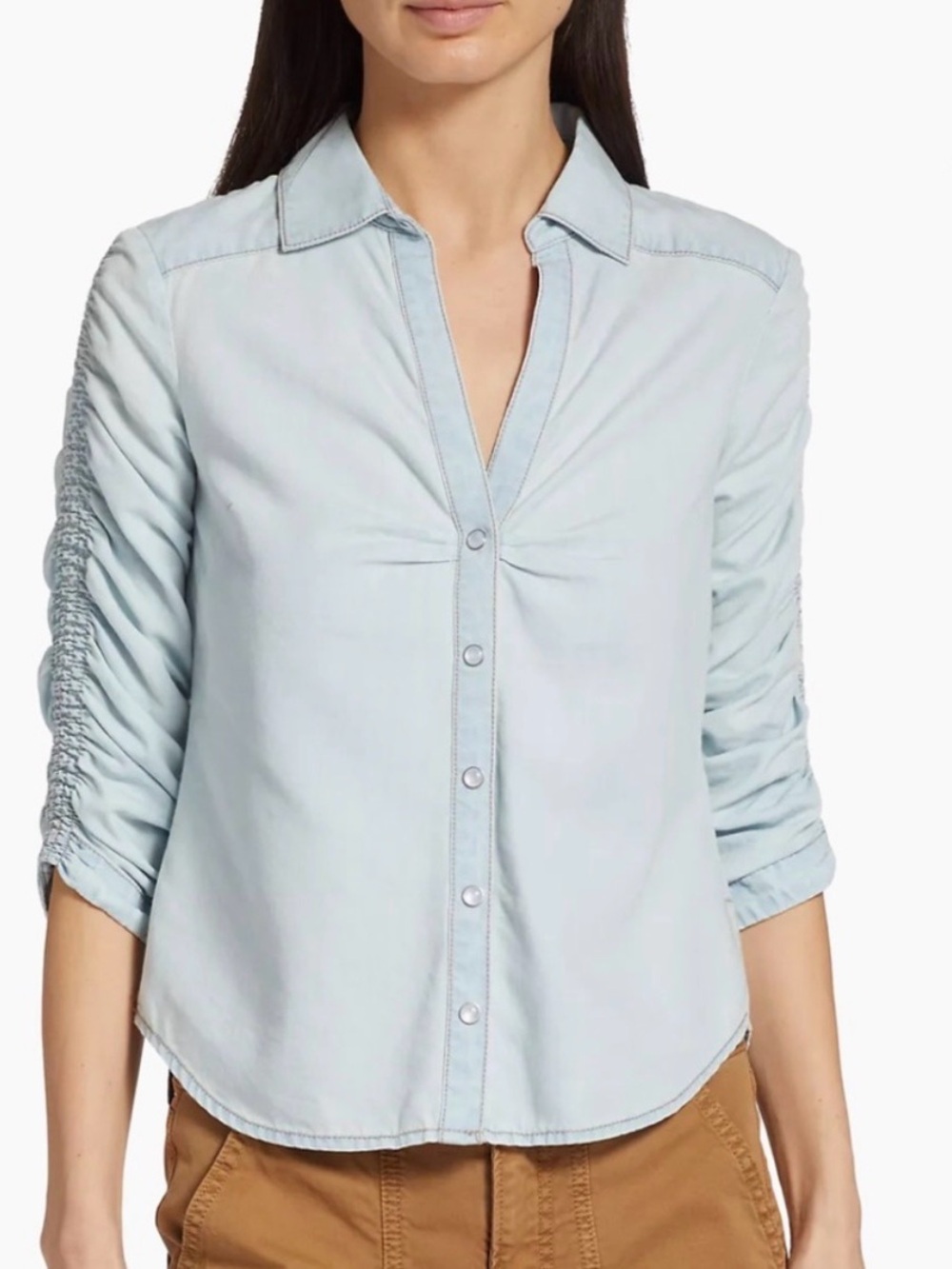 Veronica Beard Porta Chambray Blue V Neck Women's Button Down Blouse Size 4 EUC
